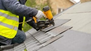 Ashpalt shingle installation.